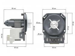 Насос для стиральной машины 30W на 3 защелках, контакты назад под фишку AEG, Electrolux, Zanussi, Indesit, Ariston, Whirlpool